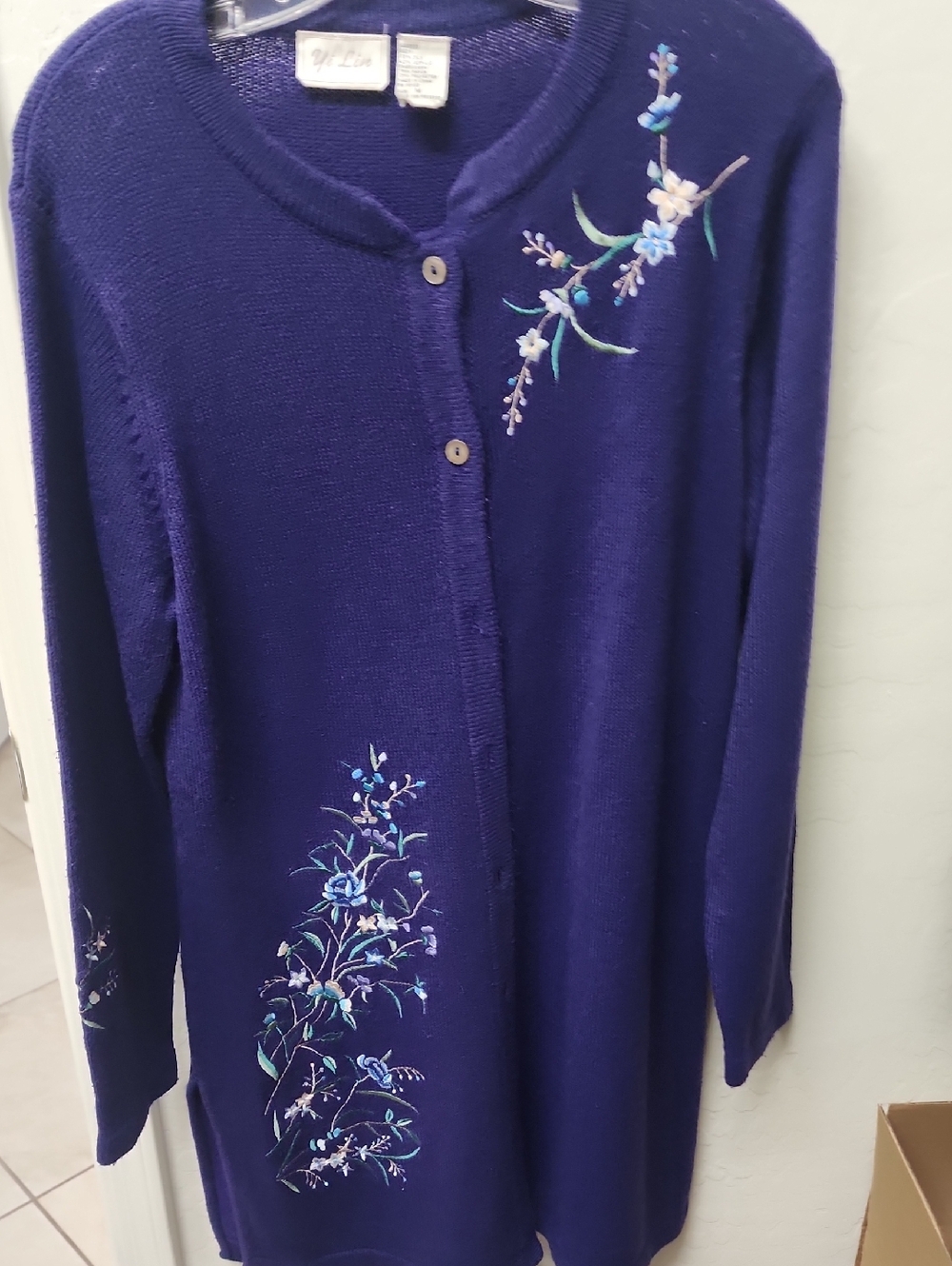 Classic Purple Embroidered Women's Cardigan Sweater